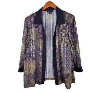 Vintage Sheer Mesh Jacket Top Size 16 Chiffon cover up Floral Topper Purple